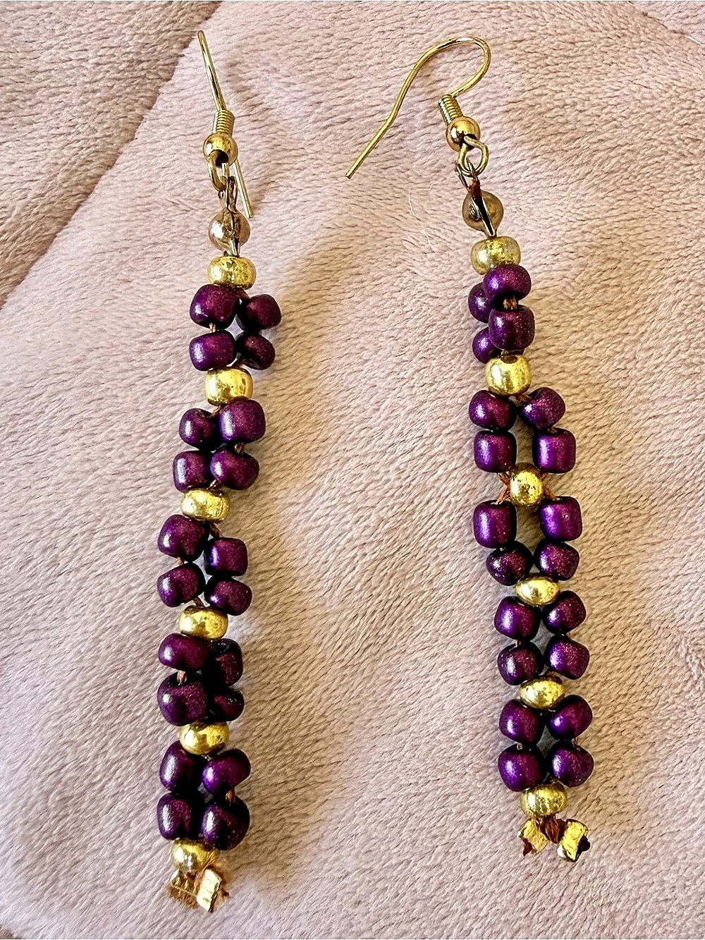 Purple Beaded Dangle Earrings